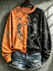 Women's Halloween skull print Regular Sweatshirt