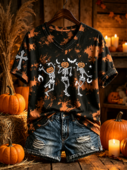 Women's Halloween skull print short-sleeved T-shirt