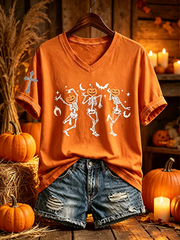 Women's Halloween skull print short-sleeved T-shirt
