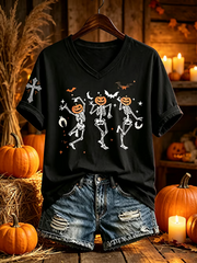 Women's Halloween skull print short-sleeved T-shirt