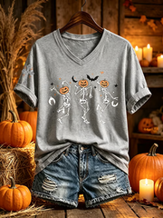 Women's Halloween skull print short-sleeved T-shirt