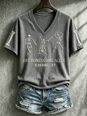 Women's Halloween skull print short-sleeved T-shirt