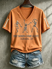 Women's Halloween skull print short-sleeved T-shirt