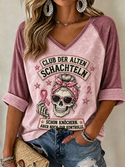 Women's Breast Cancer Awareness Funny Slogan Print Mid-length Sleeves T-Shirt