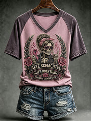 Women's Breast Cancer Awareness Funny Slogan Printed V-neck T-shirt
