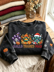 Women's Hallothanksmas Wonderful Time of A Year Paws Print Sweatshirt