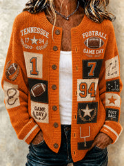 Women's Game Day Football Print Casual Cardigan-Style Knit Jacket