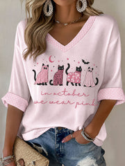 Women's Breast Cancer Cat ArtWaffle T-shirt
