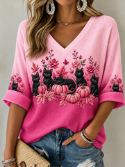 Women's Breast Cancer Black Cat Waffle T-Shirt