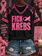 Women's “FICK KREBS” Printed V-neck T-shirt