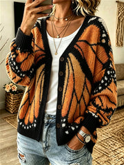 Women's Fall Monarch Butterfly Inspired Print Cozy Cardigan