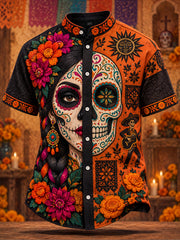 Men's Mexico Day of The Dead Floral Art Printed Shirt