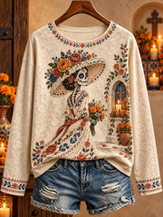 Women's Mexico Day of The Dead Floral Art Printed T-shirt