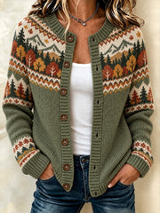 Women's Autumn Landscape Pattern Design Leisure Cardigan-Style Knit Coat