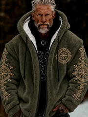 Men's Viking Celtic Art Plush Cozy Warm Zipped Hooded Jacket