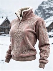 Women's Viking Tree of Life Celtic Knot Contrast Print Fur Collar Top