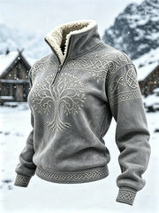 Women's Vintage Viking Tree of Life Celtic Knot Fur Collar Top
