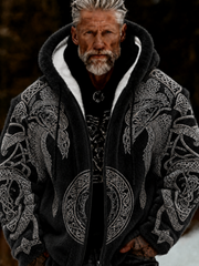 Men's Viking Celtic Art Plush Cozy Warm Zipped Hooded Jacket