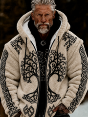 Men's Viking Celtic Art Plush Cozy Warm Zipped Hooded Flannel Jacket