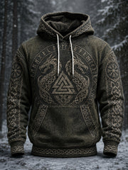 Men's retro Viking style pattern printed casual hoodie
