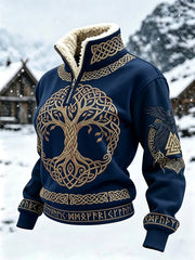 Women's Vintage Viking Tree Of Life Celtic Print Fur Collar Top