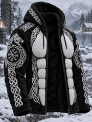 Men's Viking Celtic Art Plush Cozy Warm Zipped Hooded Jacket