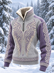 Women's Retro Viking Style Pattern Printed Casual Fur Collar Top