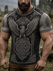 Men's retro Viking pattern design casual short sleeves t-shirt