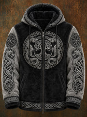 Men's Viking style casual winter warm flannel hooded coat