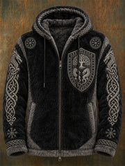 Men's Viking style casual winter warm flannel hooded coat