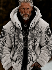 Men's Viking Celtic Art Plush Cozy Warm Zipped Hooded Jacket