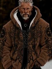 Men's Viking Celtic Art Plush Cozy Warm Zipped Hooded Jacket
