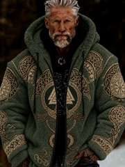 Men's Viking Celtic Art Plush Cozy Warm Zipped Hooded Jacket