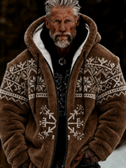 Men's Viking Celtic Art Plush Cozy Warm Zipped Hooded Jacket