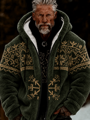 Men's Viking Celtic Art Plush Cozy Warm Zipped Hooded Jacket