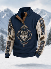 Men's Winter Wolf Print Casual Pullover