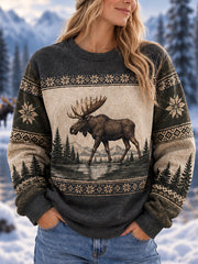 Women's Winter Moose Print Casual Sweatshirt