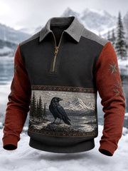 Men's Raven Print Casual Zipper Pullover