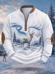 Men’s Nordic Reindeer Heritage Print Casual Zipper Pullover