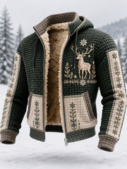 Men’s Nordic Reindeer Heritage Plush Zipper Hooded Coat