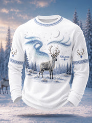 Men's Nordic Reindeer Heritage Print Casual Waffle Long Sleeve T-Shirt