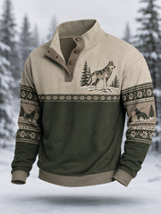 Men's Winter Wolf Print Casual Pullover