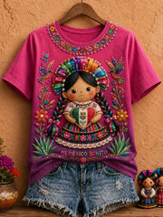 Women's Mexico Lele Doll Art Printed T-Shirt