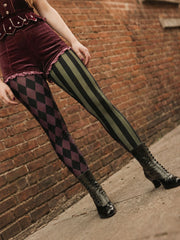 Women's Gothic style plaid and striped leggings