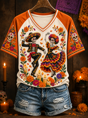 Women's Day Of The Dead V-neck Off-shoulder Short-sleeved T-shirt