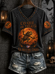 Women's Puerto Rico Halloween Print V-neck off-shoulder short-sleeved T-shirt