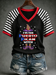 Women's Halloween in Puerto Rico Printed V-neck off-shoulder short-sleeved T-shirt