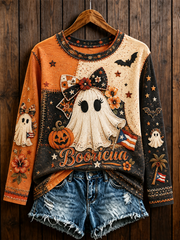 Women's Halloween in Puerto Rico BOORICUA Printed Round neck long sleeve T-shirt