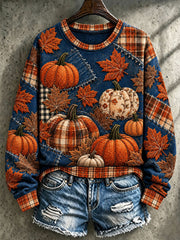 Women's Autumn Maple Leaf Pumpkin Regular Sweatshirt