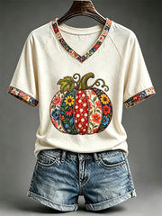 Women's Pumpkin Patchwork Art T-Shirt
